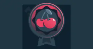 Stake Casino Bonus Challenge icon featuring a pair of cherries, symbolizing the challenge, on a dark background.